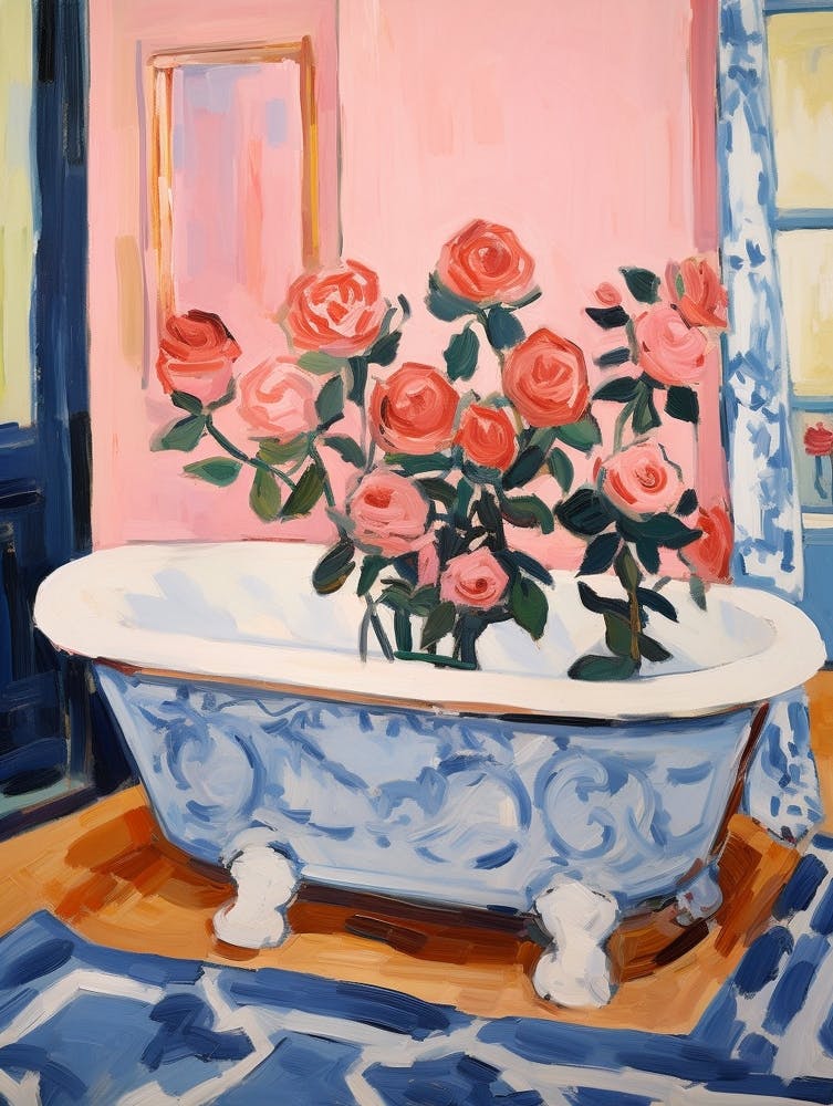 Eine Badewanne voller Rosen in einem Badezimmer 1