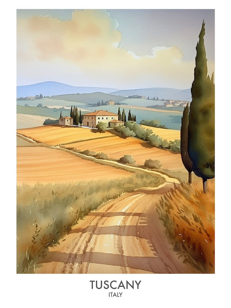 Tuscany Italy Watercolour Travel Poster 1