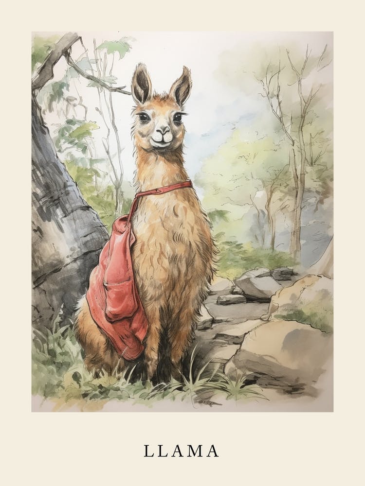 Beatrix Potter Inspired  Animal Watercolour Llama 2