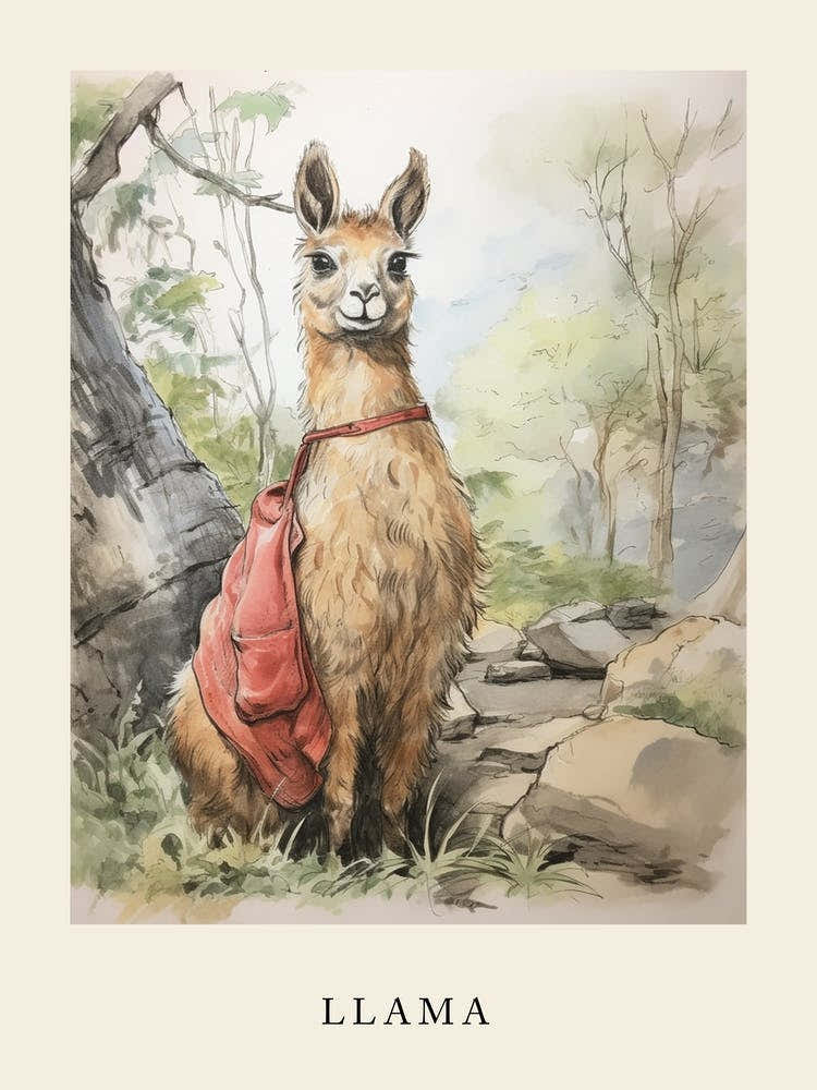 Beatrix Potter Inspired  Animal Watercolour Llama 2