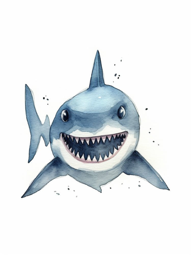 Cartoon Watercolour Tiger Shark Kids Nursery 2
