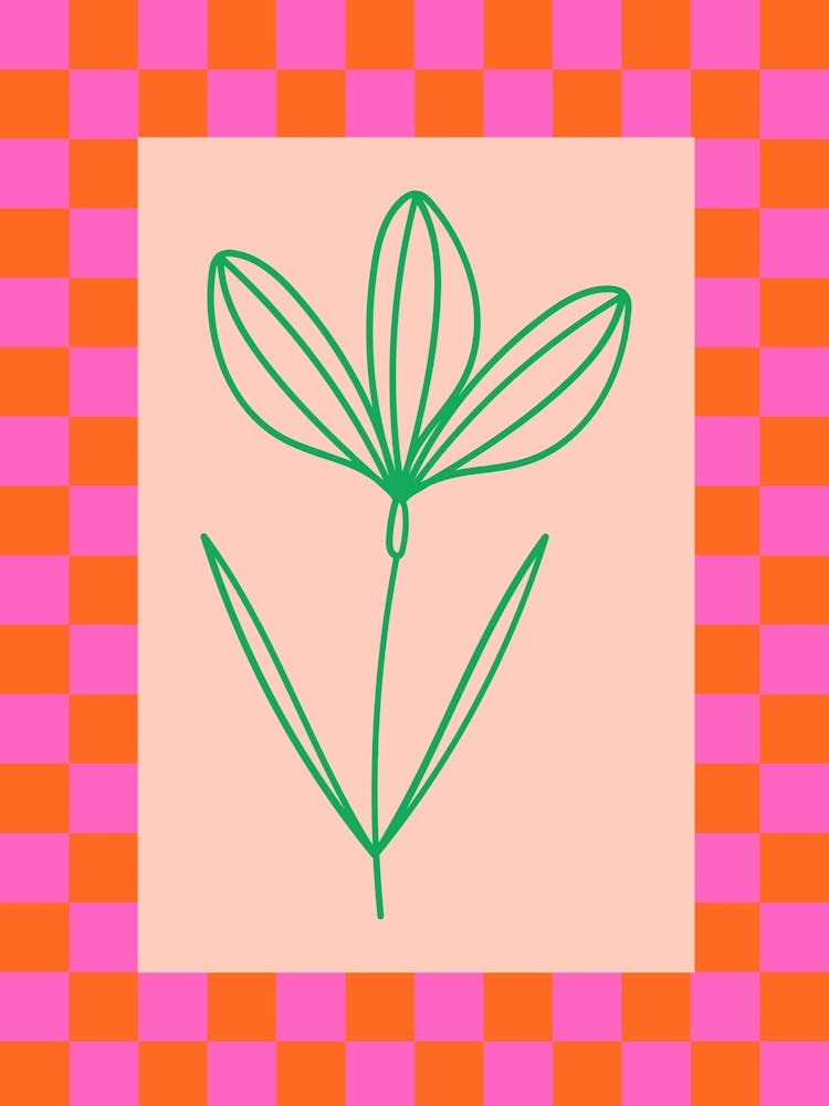 Modern Checkered Flower Poster Pink & Green 10