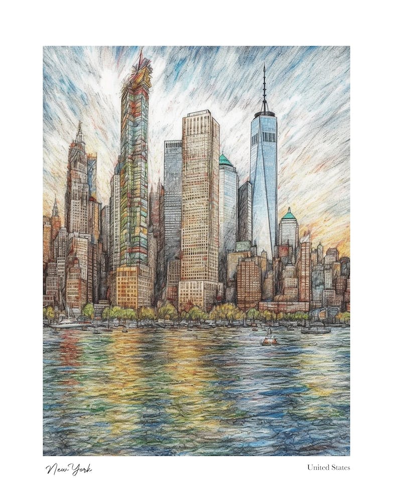 New York United States Drawing Pencil Style 4 Travel Poster