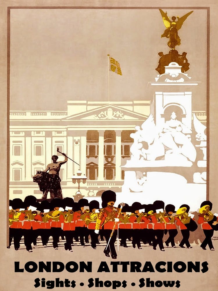 Attractions de Londres, Affiche de voyage vintage
