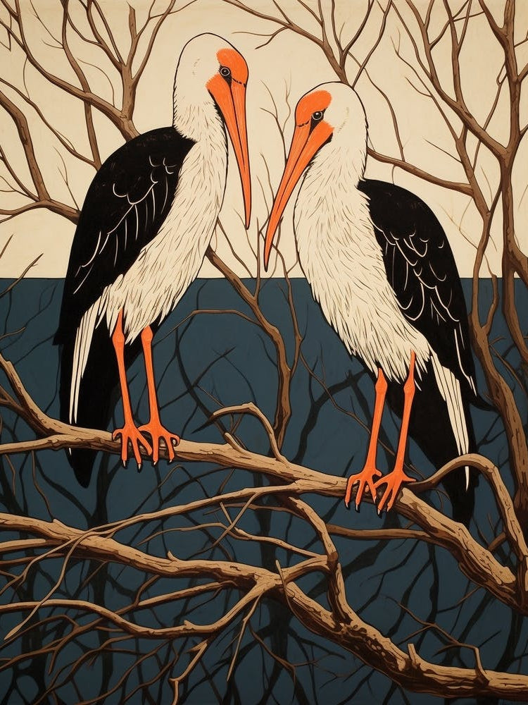 Art Nouveau Birds Poster Stork