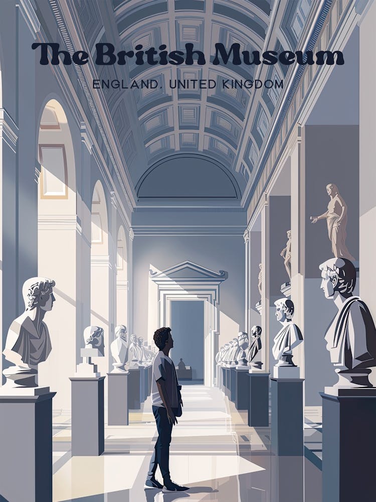 British Museum Rosetta Stone Travel Art Illustration