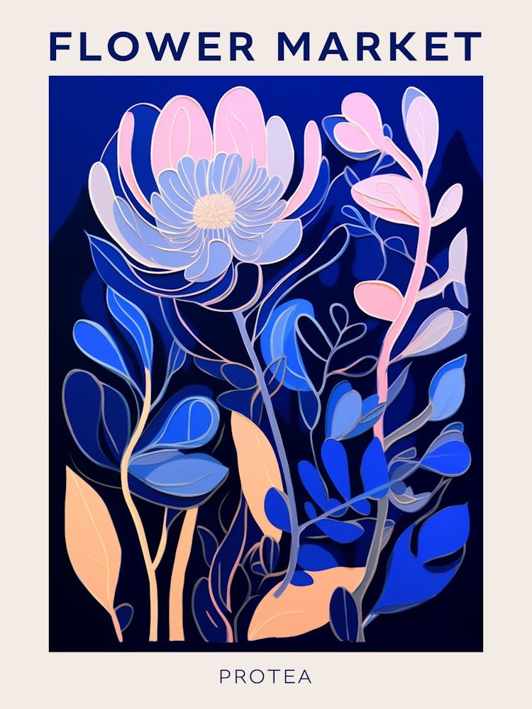 Blue Flower Market Poster Protea 3