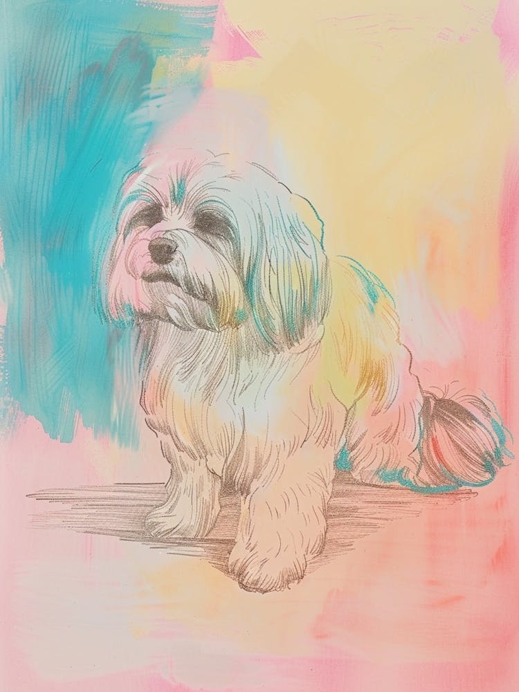  Lhasa Dog Pastel Line Watercolour Illustration  3