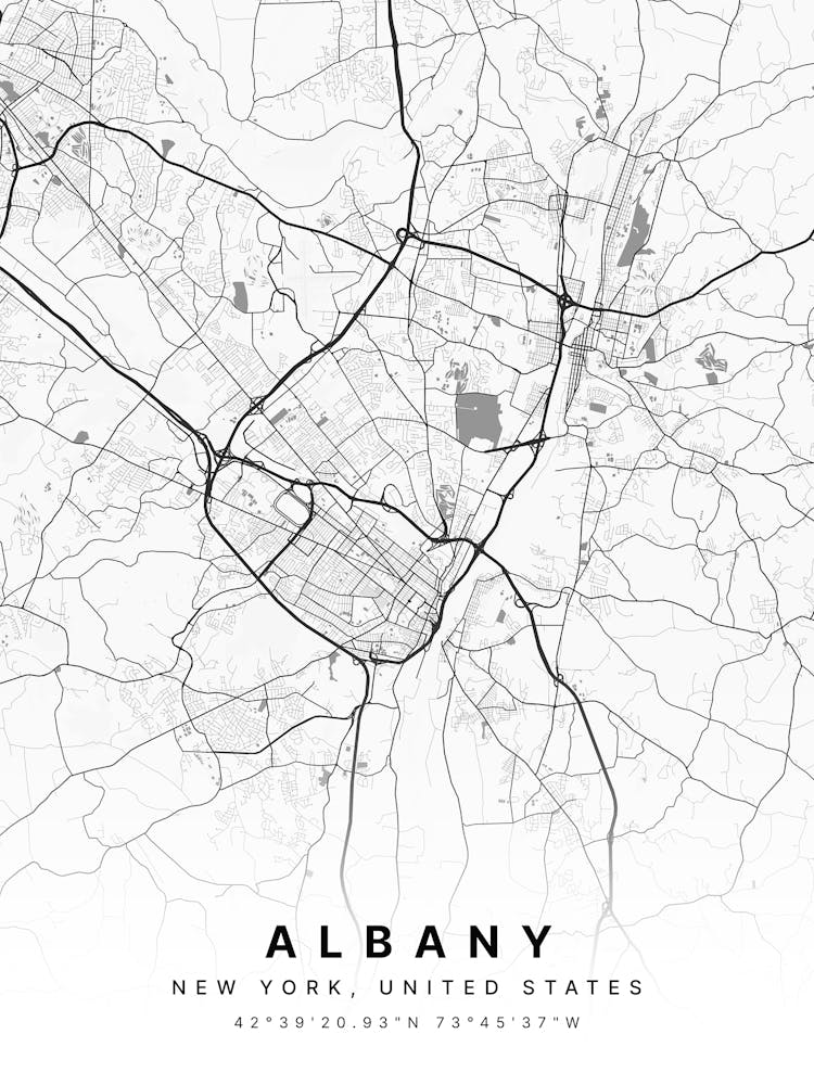 Albany New York NYC White Map
