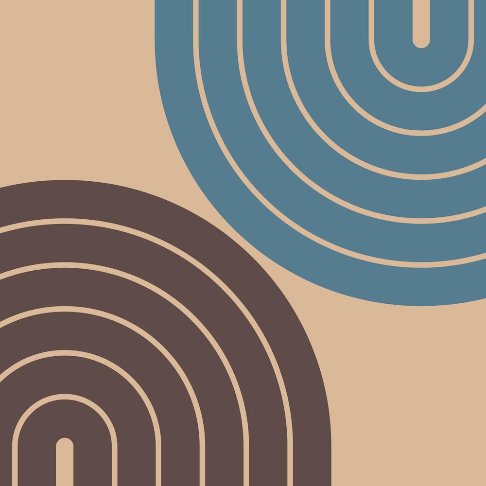 Mid-Century Modern Geometrischer Regenbogen Ivxiii in Staubblau Beige 02
