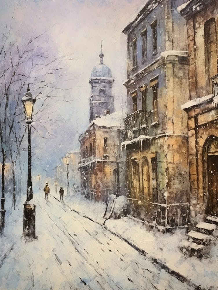 Vintage Winter Painting St Petersburg Russia