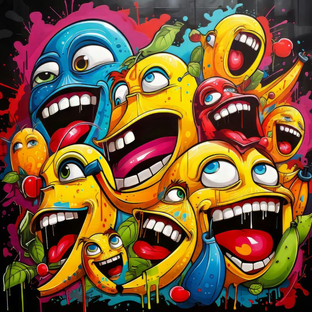Graffiti mit einem Haufen lächelnder Gesichter