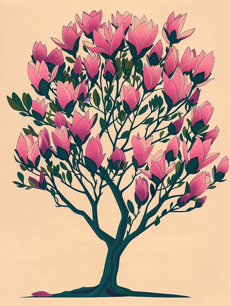 Magnolia Tree Colourful Illustration 4