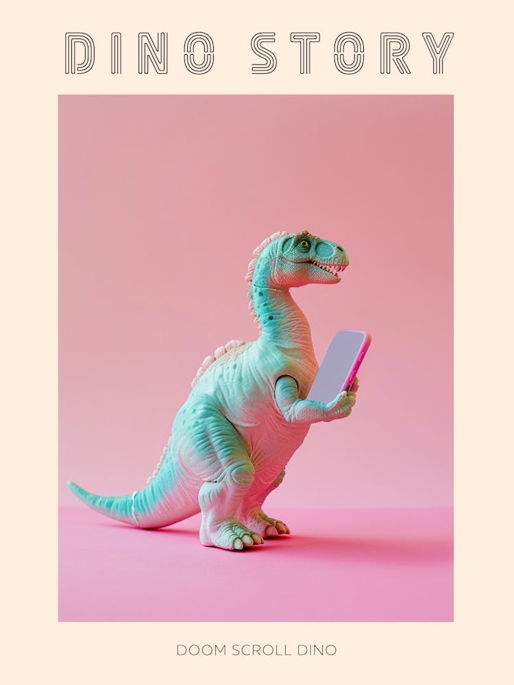 Pastel Toy Dinosaur On A Smart Phone 4 Poster