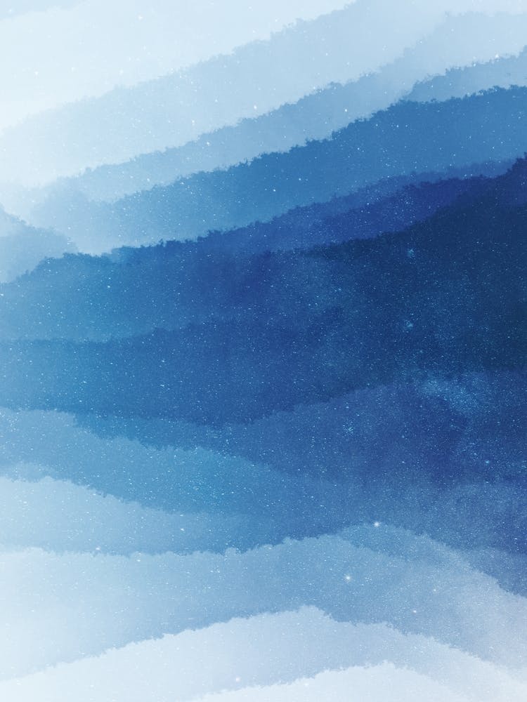 Minimal art abstract fresh blue waves watercolor painting