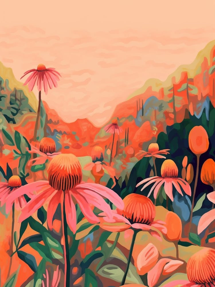 Boho Wildflower Painting Coneflower 1