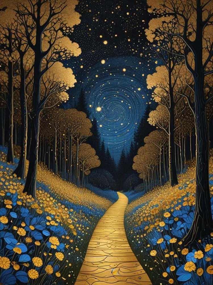Starry Night Forest By Klimt Style (10)