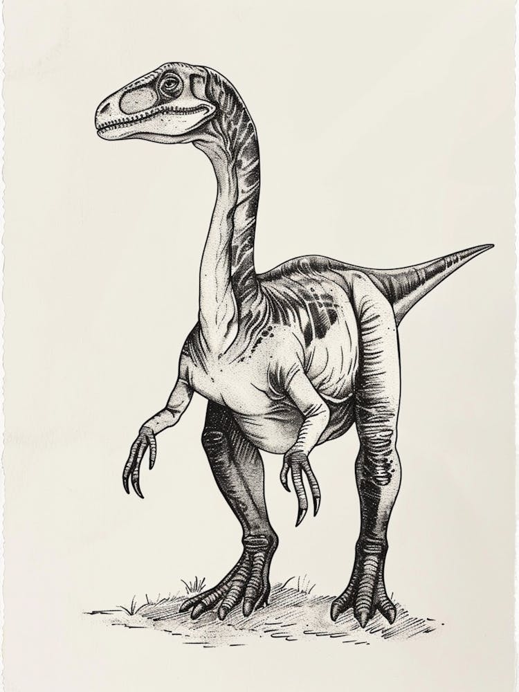 Iguanodon Dinosaur Black Ink Illustration 2