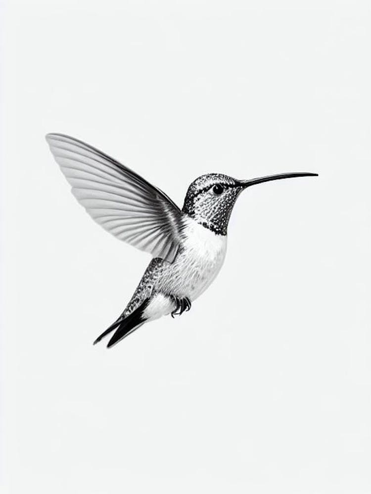 Hummingbird B&W Pencil Drawing 3 Bird