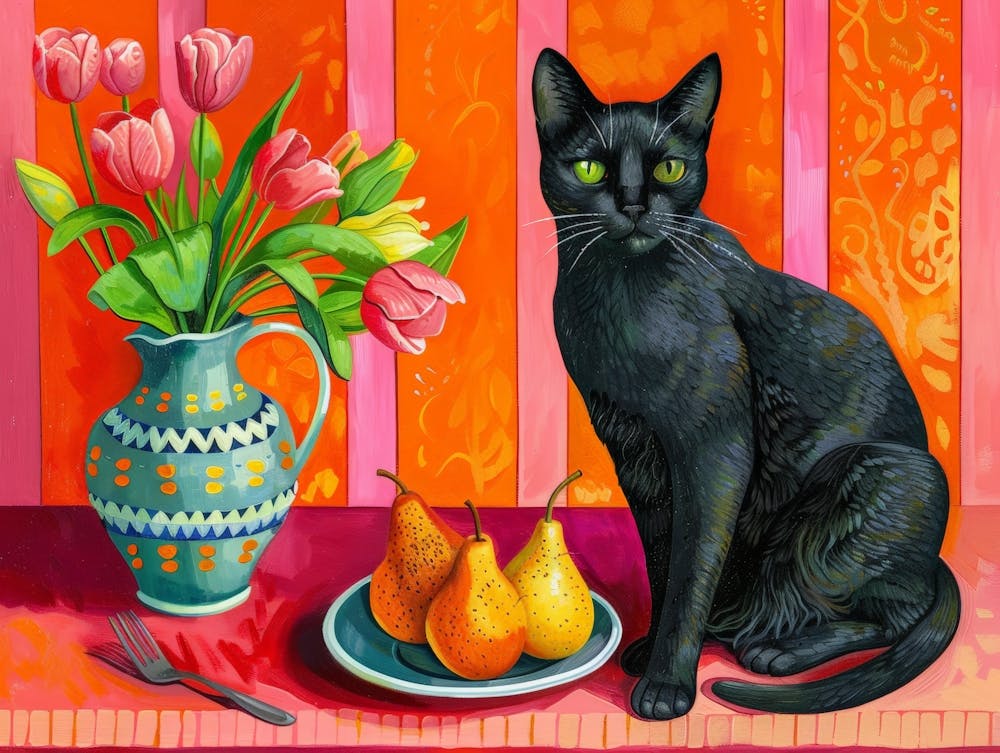 Black Cat With Pears 1
