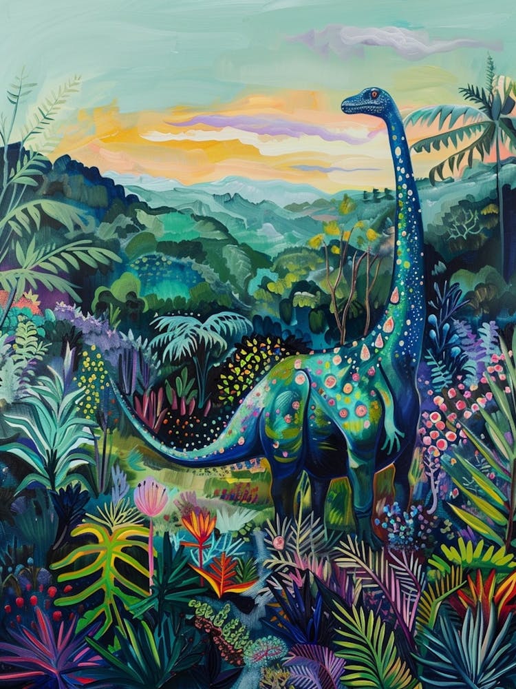 Colourful Dinosaur In The Leaves 1