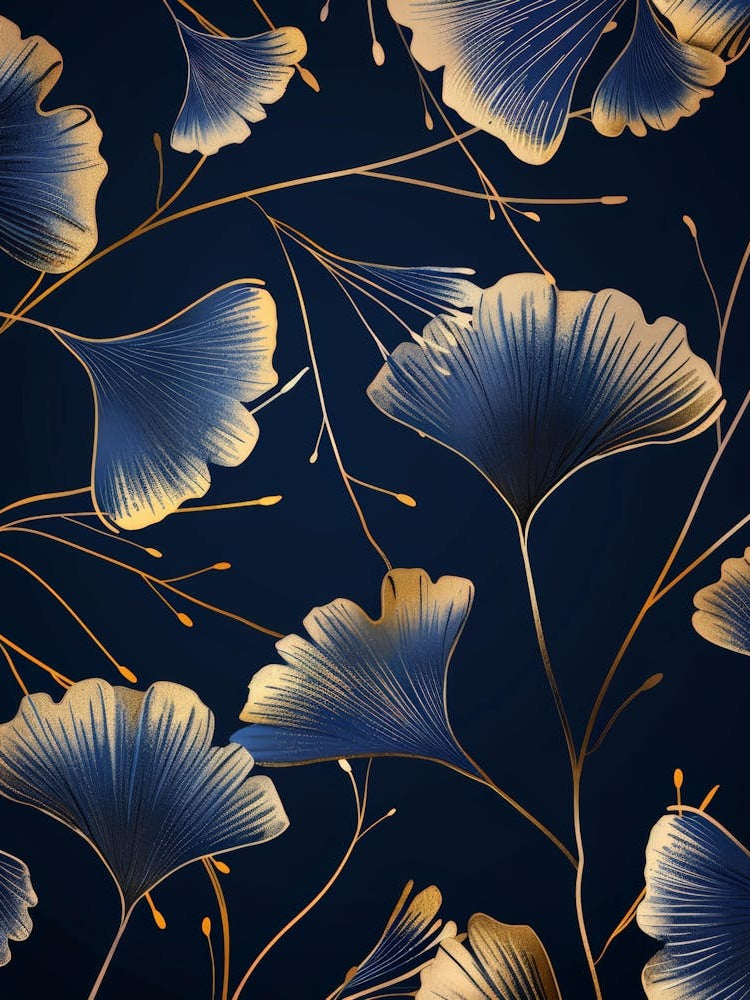 Gold Ginkgo Leaves Seamless Pattern