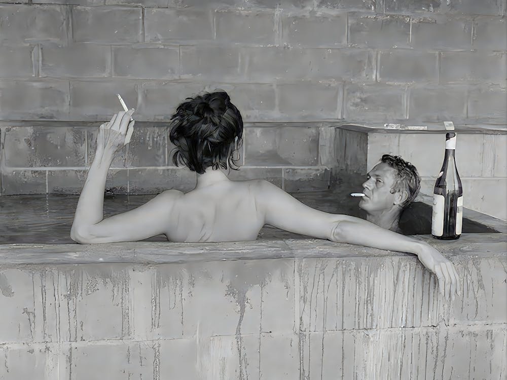 Steve Mcqueen And Wife Neile Adams Bath Tub Print, Black And White Print, Wine Poster, Vintage Photo, Bathroom Wall Art, Retro Wall Decor