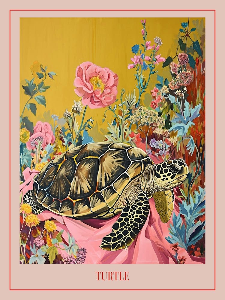 Floral Animal Painting Turtle 3 Poster
