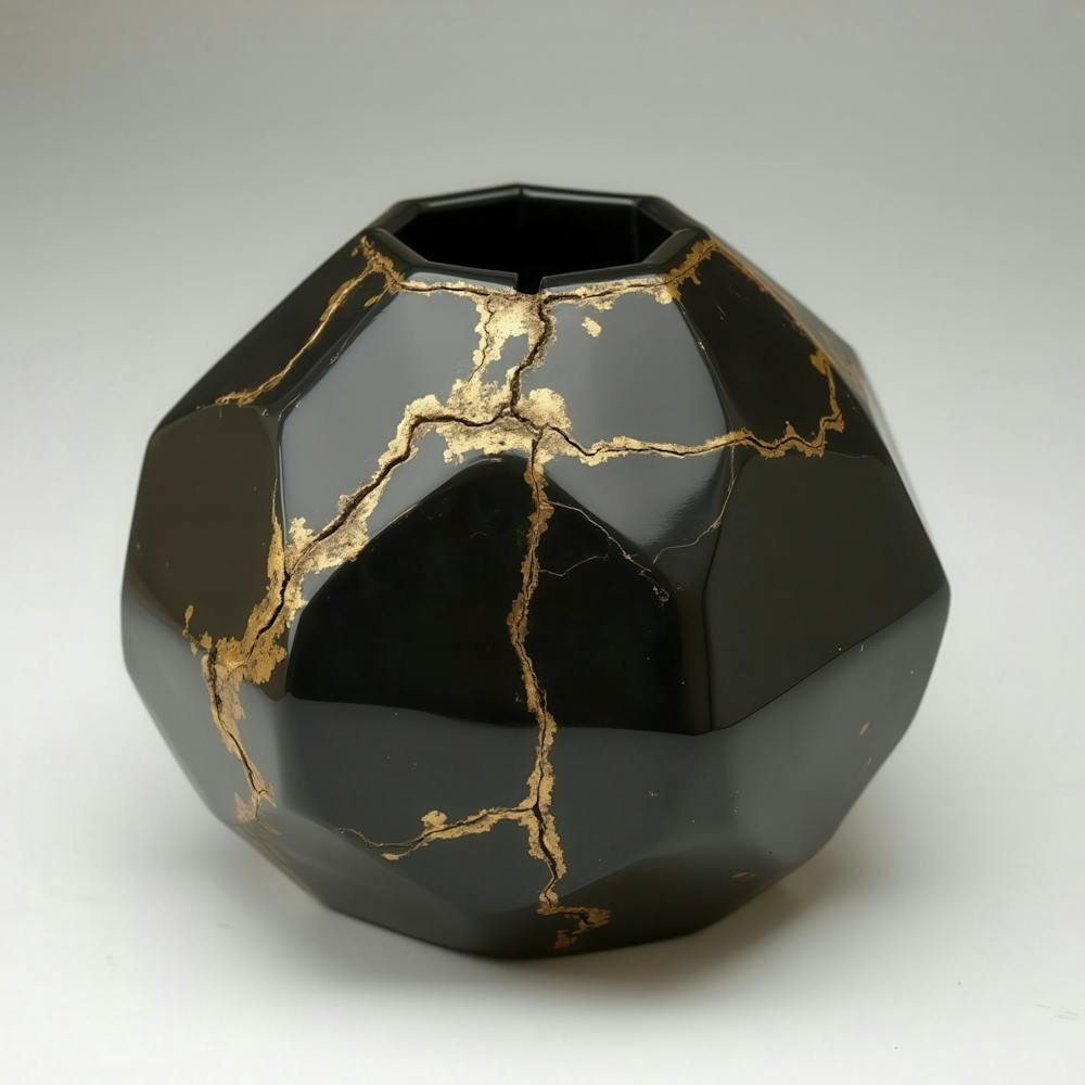 Gold- und schwarze Marmor-Vase