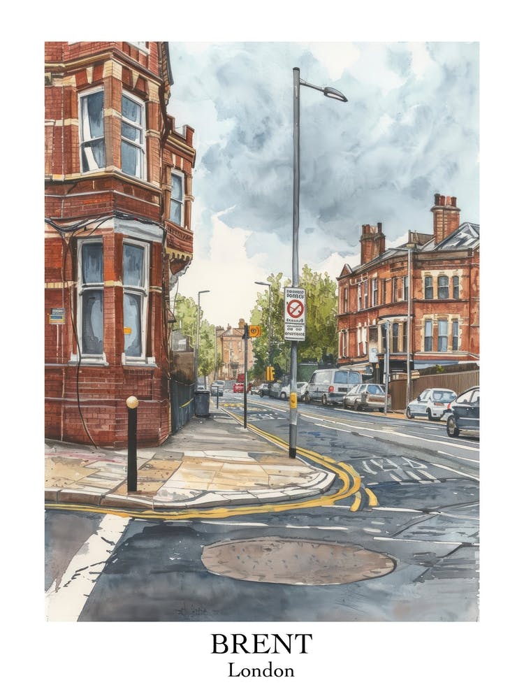Brent London Borough   Street Watercolour 2 Poster