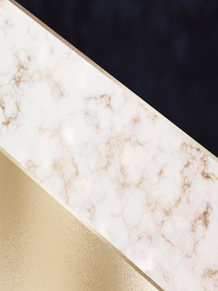 Mixed Gold Marble and Dark Blue Abstract With Gold Trim