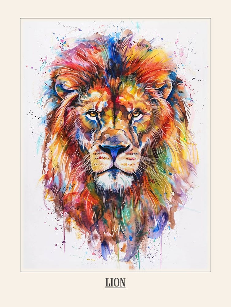 Lion Colourful Watercolour 1 Poster