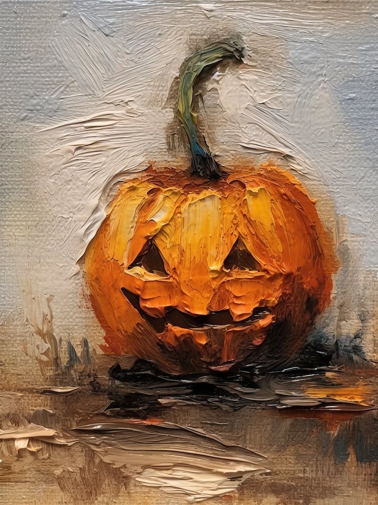 Spooky Halloween Pumpkin, Oil Painting 0