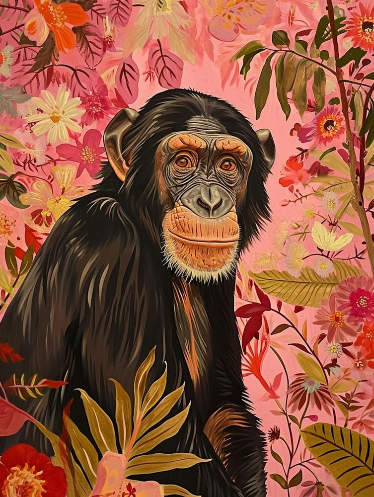 Floral Animal Painting Bonobo 4