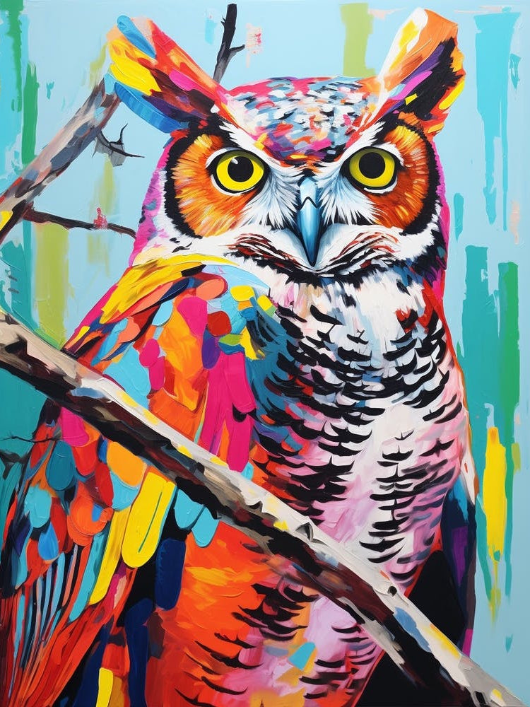 Colourful Bird Painting Great Horned Owl 3