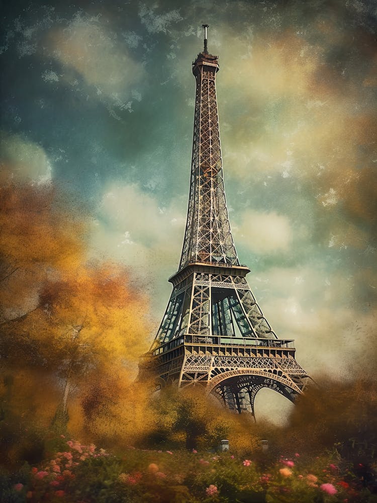 Eiffel Tower Paris France Oil Painting Style 3
