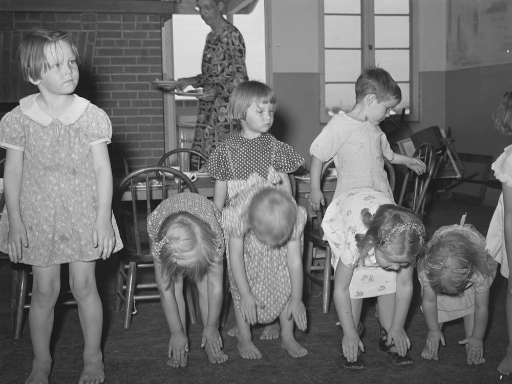 Children Taking Setting Up Exercises At The Wpa (Work Projects Administration) Nursery School At Agua Fria Migratory