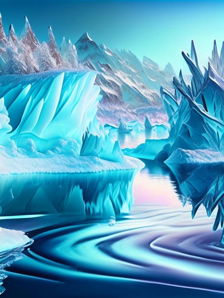 Frozen Landscapes With Icy Water Formations, Waterscape Holographic 2