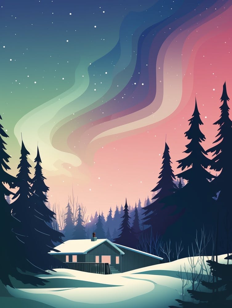 Vintage Winter Travel Illustration Fairbanks Alaska 3
