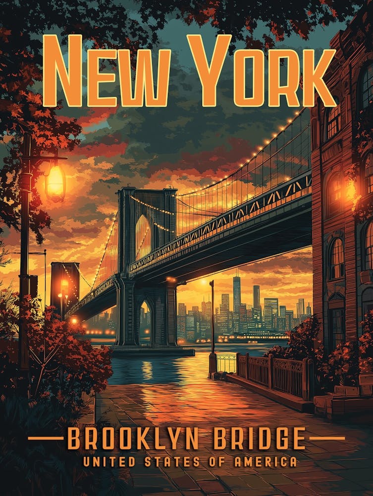 Brooklyn Bridge Sunrise - A Stunning Travel Poster