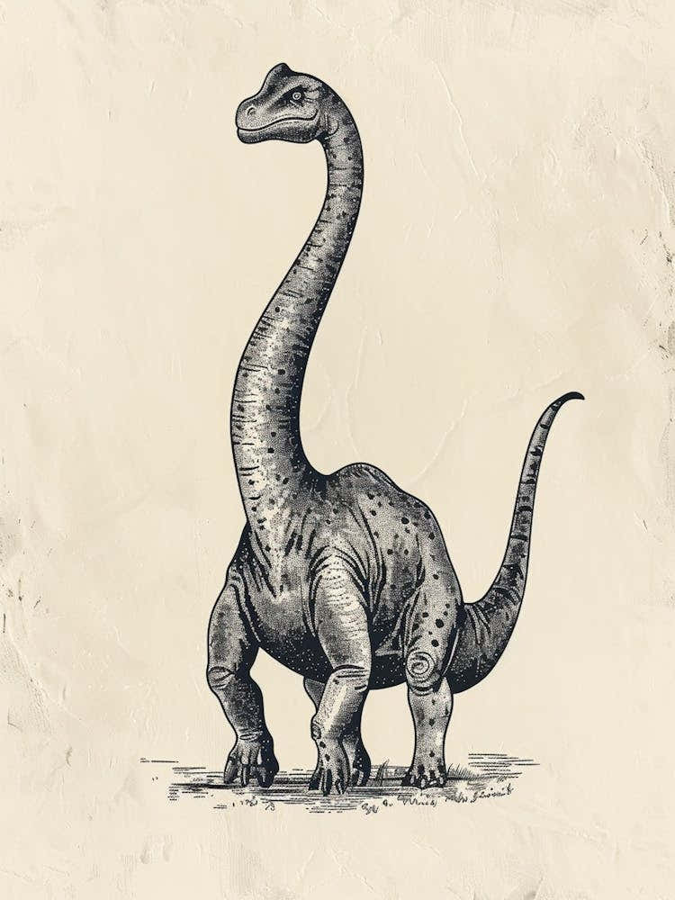 Brachiosaurus Dinosaur Black Ink & Sepia Illustration 2