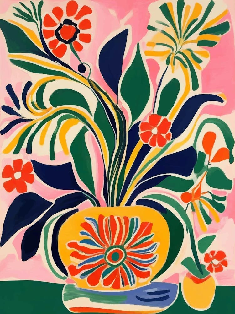 Colorful Abstract Flowers In A Vase