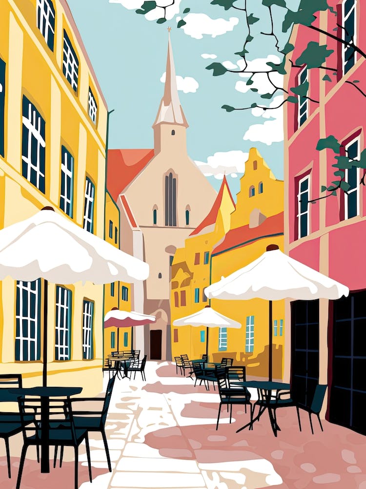 Odense, Denmark, Flat Pastels Tones Illustration 4
