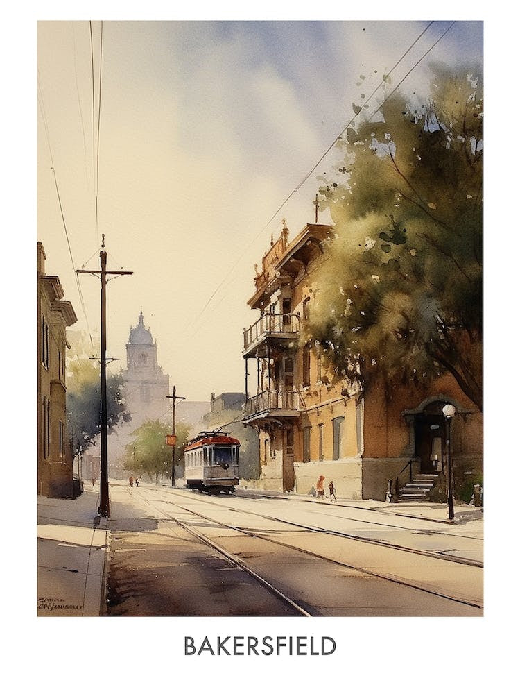 Bakersfield Watercolor 2 Travel Poster