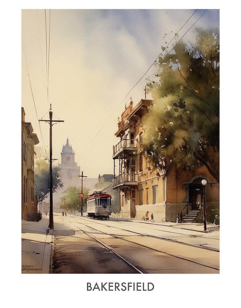 Bakersfield Watercolor 2 Travel Poster