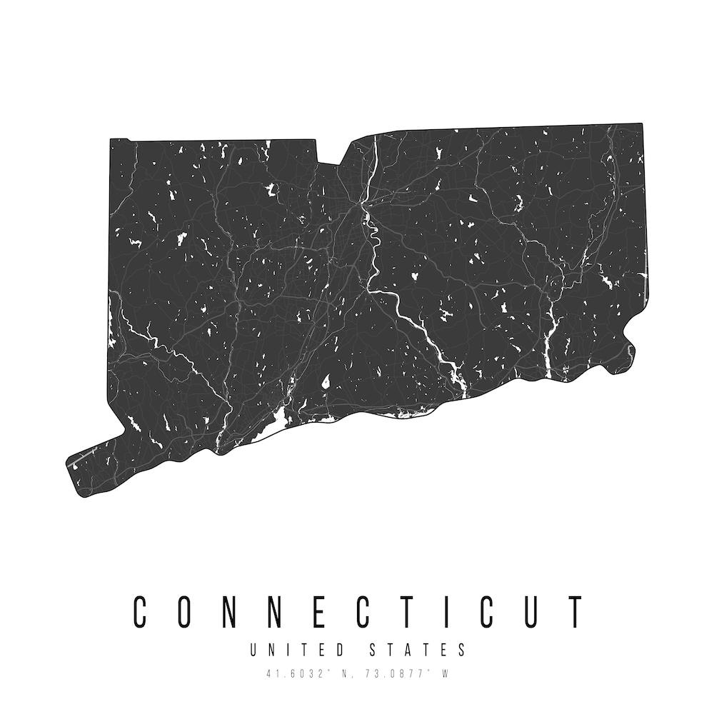Connecticut Mono Black And White Modern Minimal Street Map Square