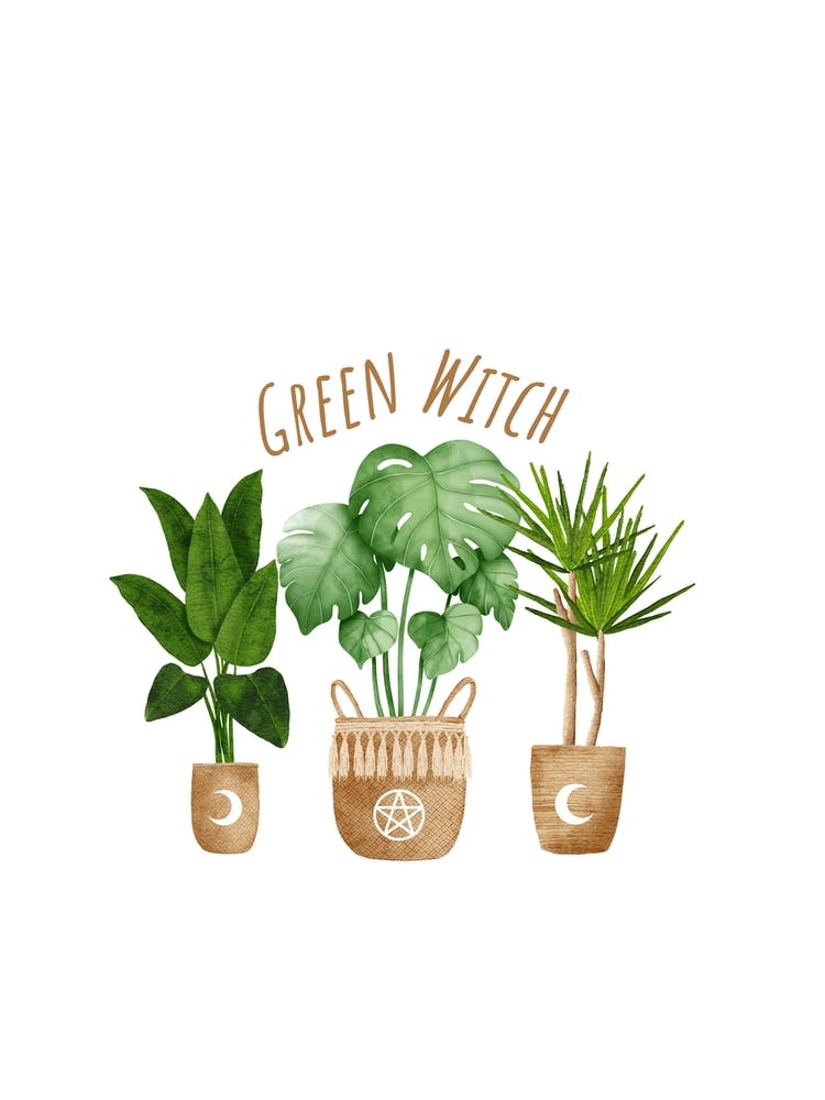 Green Witch Illustration Wall Decor ~ Witchy, Witchy artwork, Green witchcraft watercolour painting, herbalist witch, plant witches, kitchen witch, Lily of the Valley, spring forest, Witches Hat, Wicca, wheel of the year Ostara, yoga spirit, plant medicin