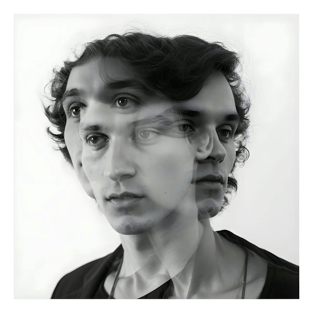 Layered Face Abstract - Dynamic Black and White Portrait