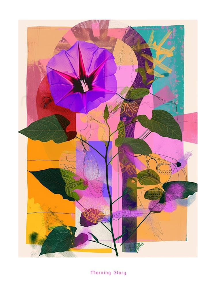 Morning Glory 8 Neon Flower Collage Poster
