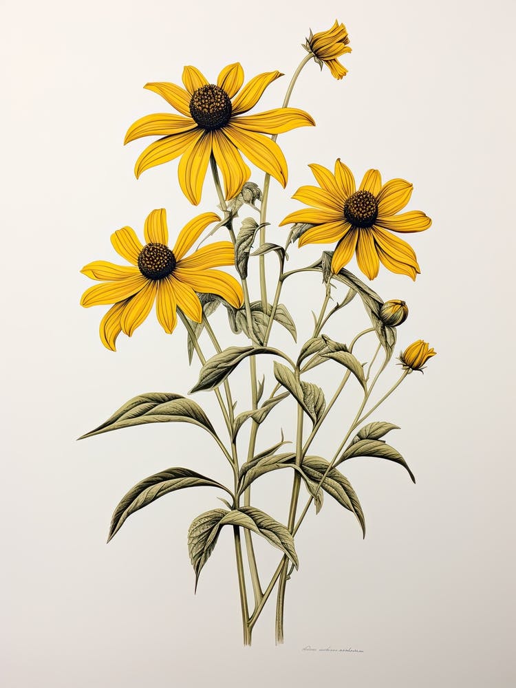 Schwarzäugige Susannen Blume Vintage Botanisch 0
